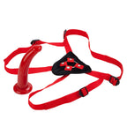 Sophias Red Rider Strap On Dildo|Side View|"texture detail - side view"