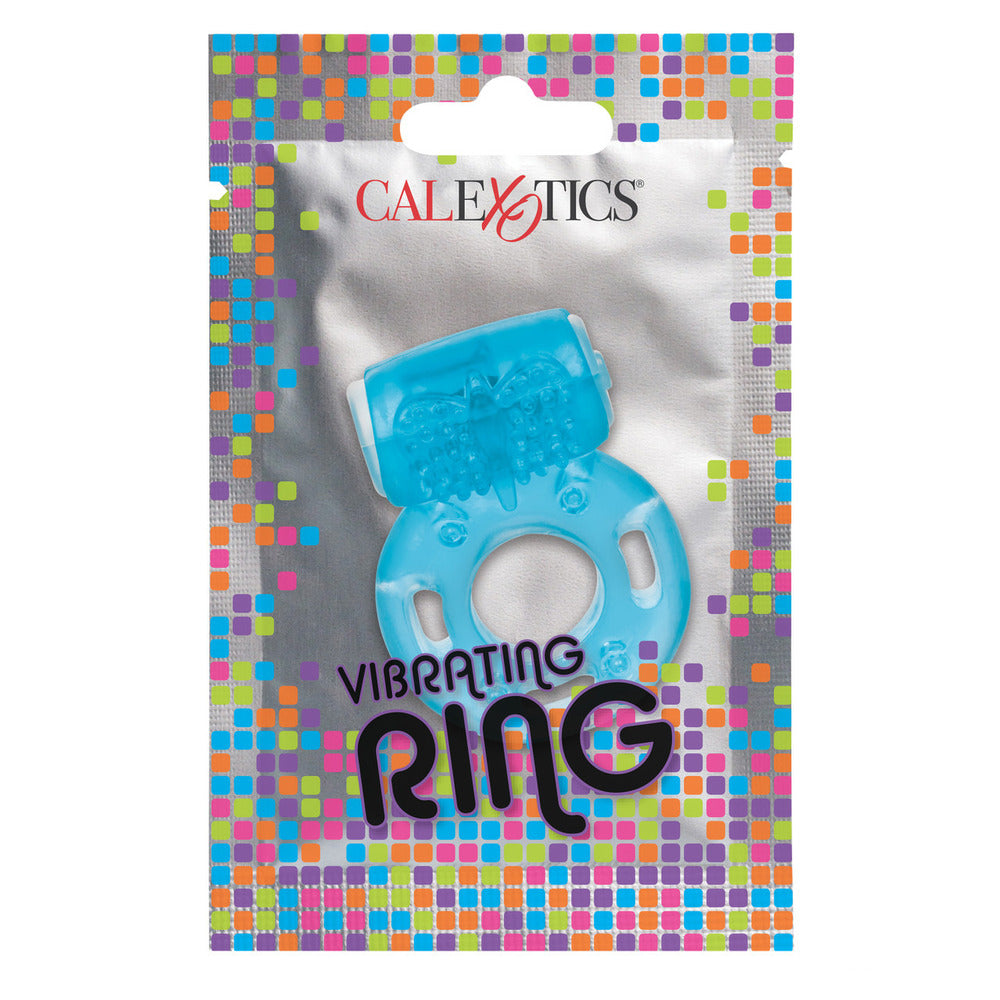 Foil Pack Vibrating Cock Ring Blue|Side View|"pack detail - side view"