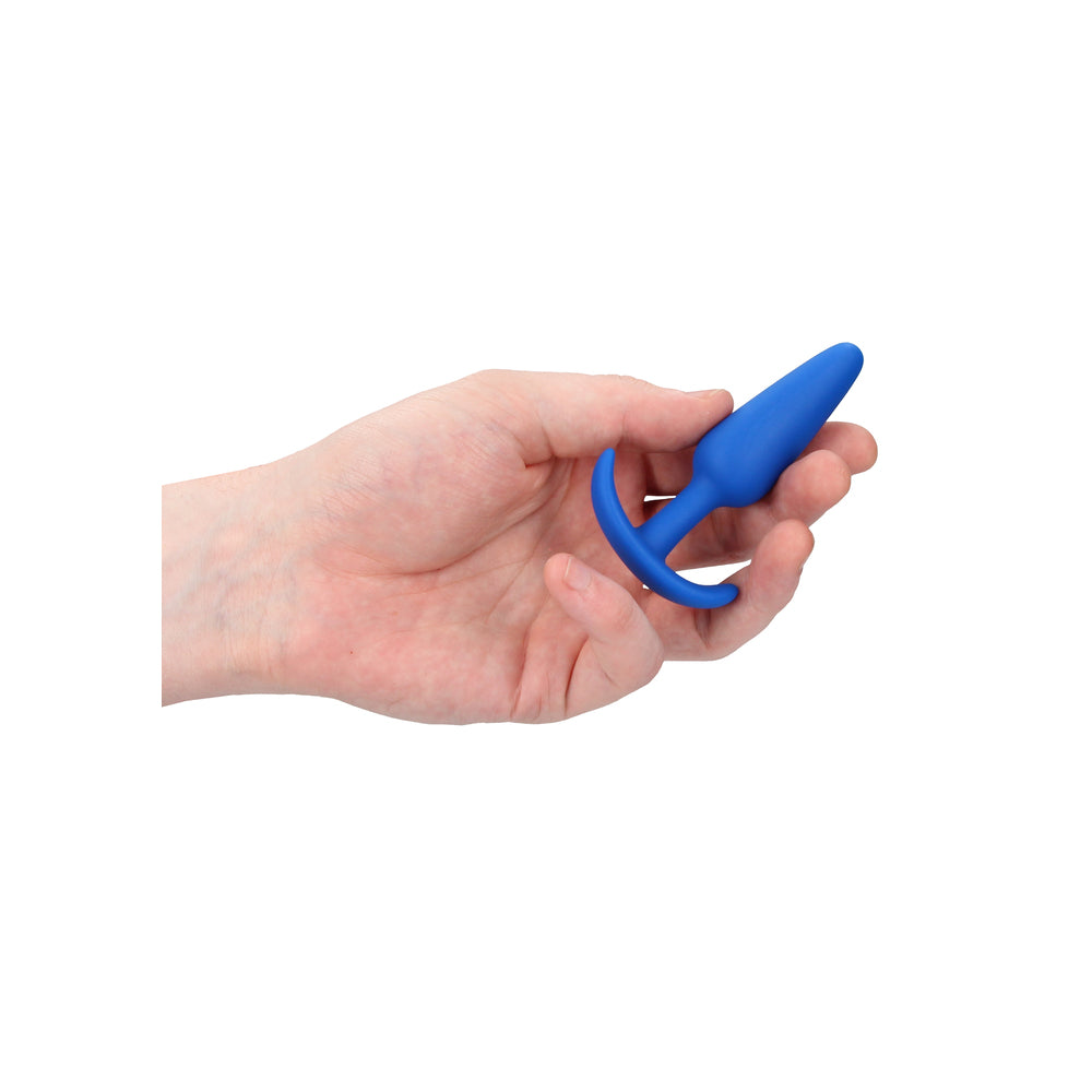 Beginners Size Slim Butt Plug Blue|Side View|"beginner design-side view"|
