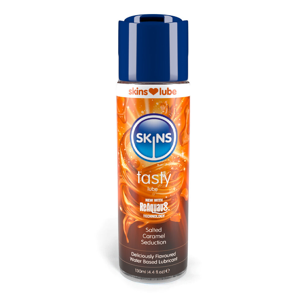 Skins-Salted-Caramel-Seduction-Waterbased-Lubricant-130ml|Front-View|"flavored-water-based-lubricant-front-view"