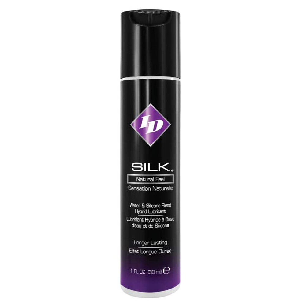 ID Silk Natural Feel Water Based Lubricant 1floz/30mls|Front View|"silk formula travel-front view adult toys direct"|
