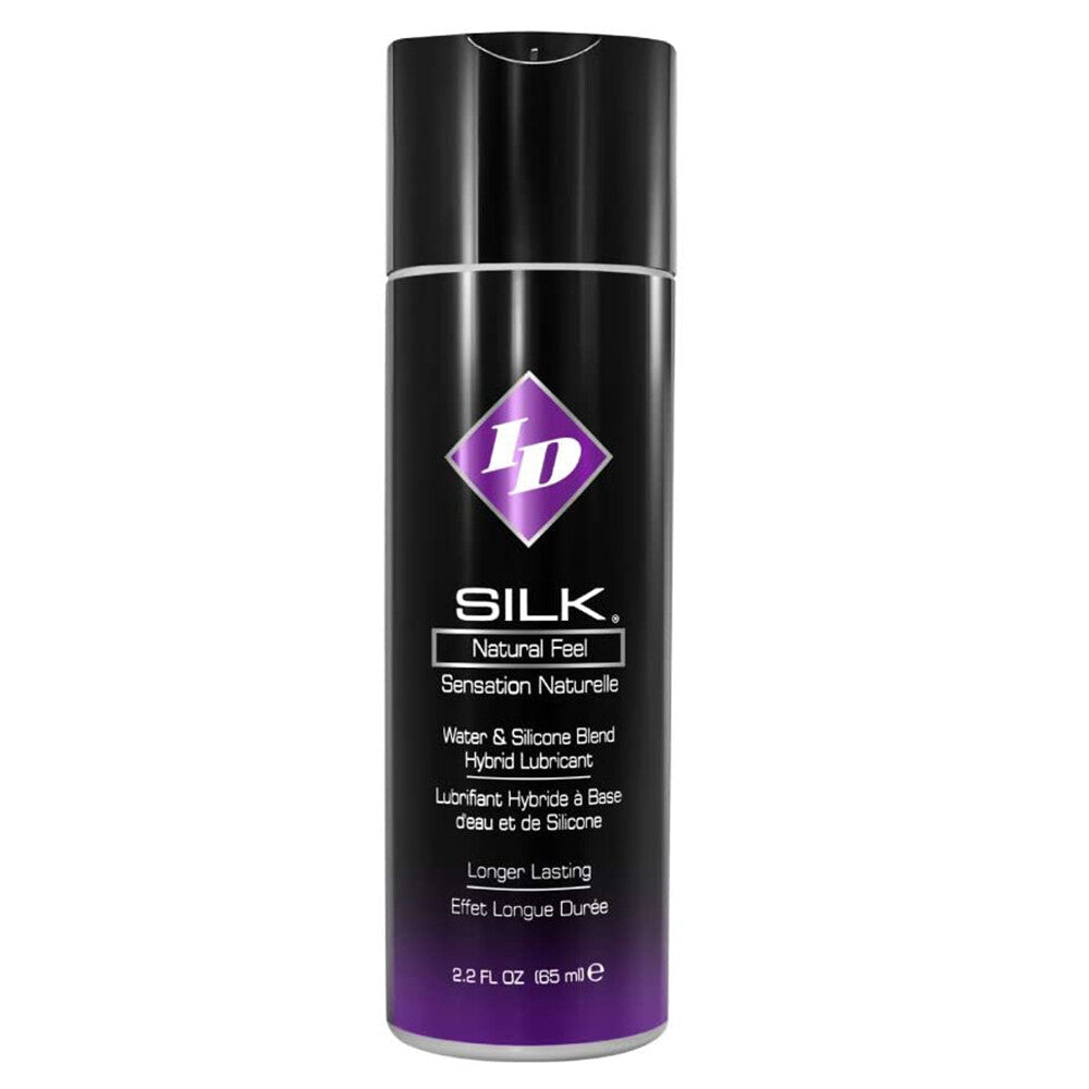 ID Silk Natural Feel Water Based Lubricant 2.2floz/65mls|Front View|"silk formula small-front view adult toys direct"|