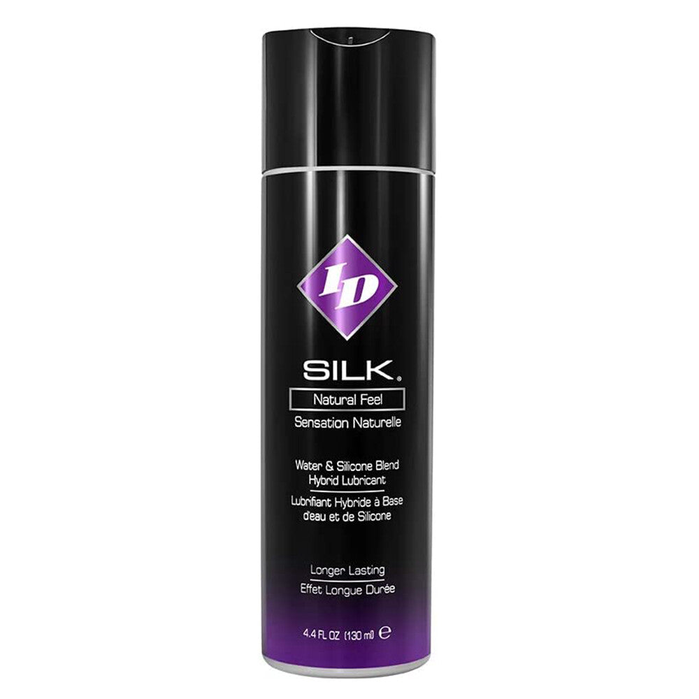 ID Silk Natural Feel Water Based Lubricant 4.4floz/130mls|Front View|"silk formula medium-front view adult toys direct"|