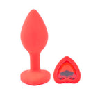Small Heart Shaped Diamond Base Red Butt Plug|Front View|"red heart diamond plug-front view"|