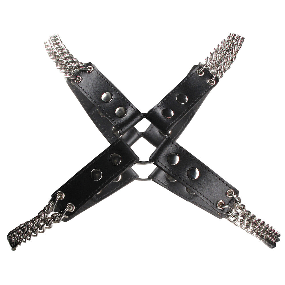 Heavy Duty Leather And Chain Body Harness|Front View|"leather chain harness system-front view adult toys direct"|