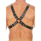 Heavy Duty Leather And Chain Body Harness|Back View|"harness closure system-back view adult toys direct"|