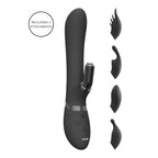 Vive Chou Double Action Interchangeable Rabbit Vibrator Black|Front View|"Black dual action vibrator - front view"