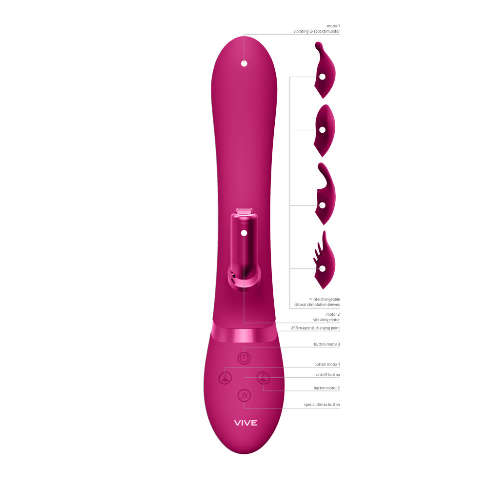 Vive Chou Double Action Interchangeable Rabbit Vibrator Pink|Side View|"Premium pleasure device - side view"