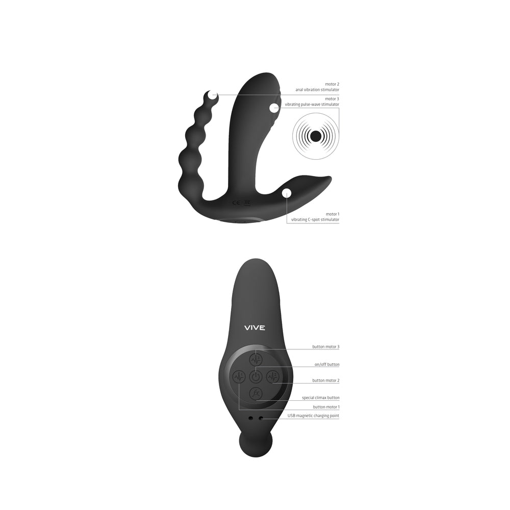 Vive Kata Double Penetrator Vibrator Black|Side View|"Premium pleasure device - side view"