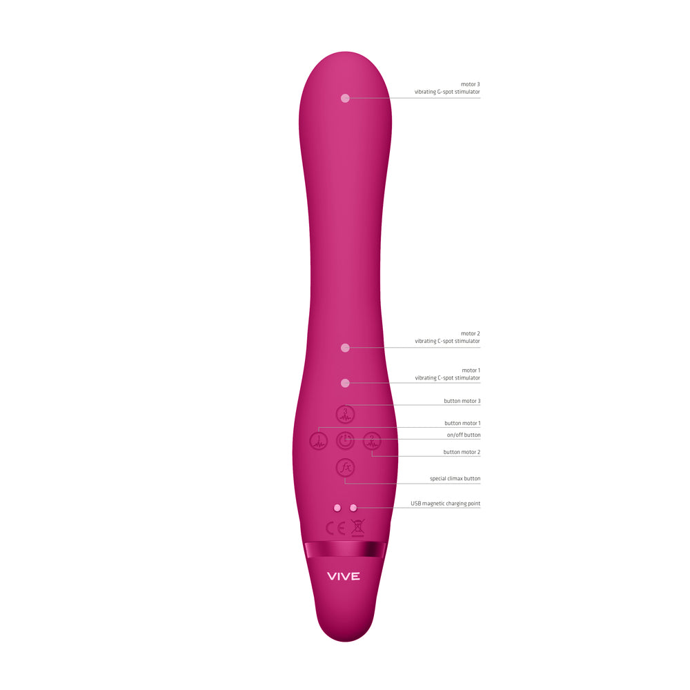 Vive Suki Triple Action Strapless Strap On Vibrator Pink|Side View|"Premium couples device - side view"