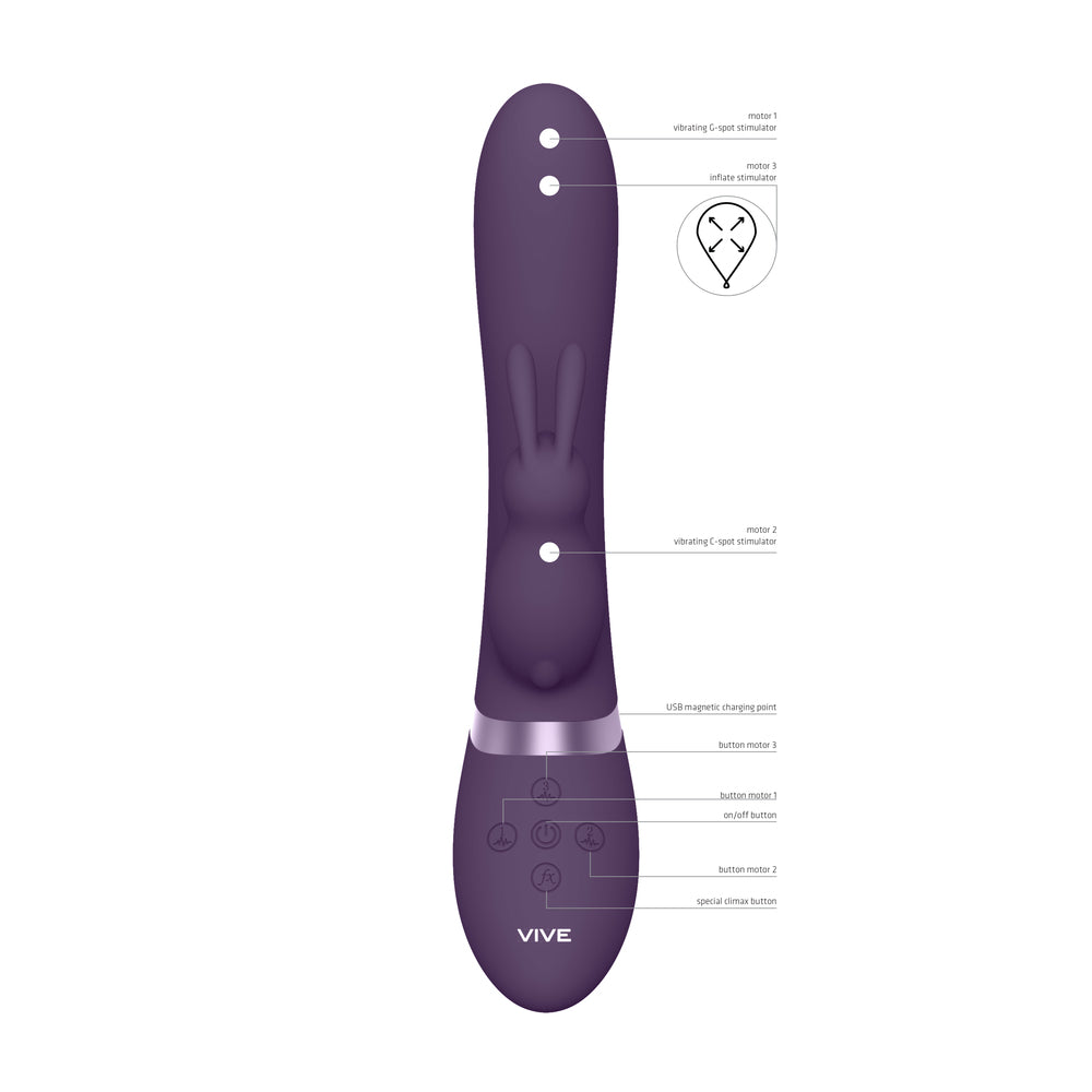 Vive Taka Triple Action Automatic Inflatable Vibrator Purple|Side View|"Premium inflatable device - side view"