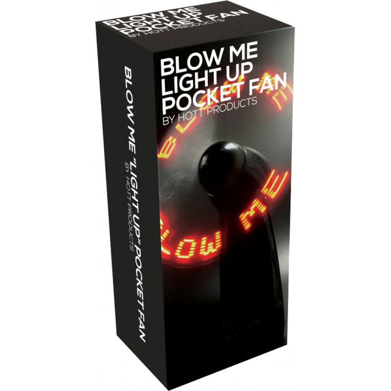Blow Me Light Up Pocket Fan Black|Front View|"black pocket fan - front view"