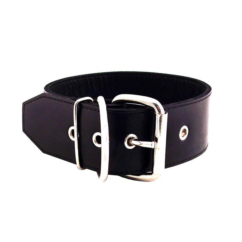 Rouge Garments 50mm Plain Black Leather Collar|Front View|"leather collar-front view"|