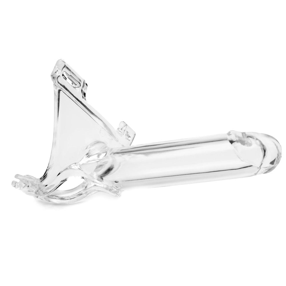 Perfect Fit Zoro Knight 6 Inch Hollow Silicone Clear Strapon|Side View|"hollow detail - side view"