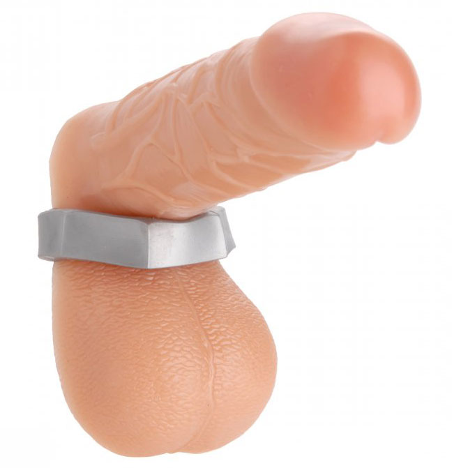 Master Series Silver Hex Heavy Duty Cock Ring and Ball Stretcher|Detail View|"hex features-detail view"|