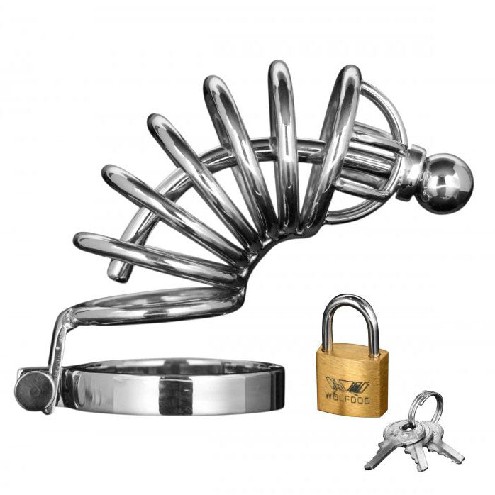 Master Series Asylum 6 Ring Locking Chastity Cage|Front View|"6-ring cage system-front view adult toys direct"|