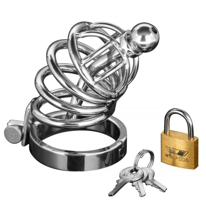 Master Series Asylum 4 Ring Locking Chastity Cage|Front View|"4-ring cage system-front view adult toys direct"|