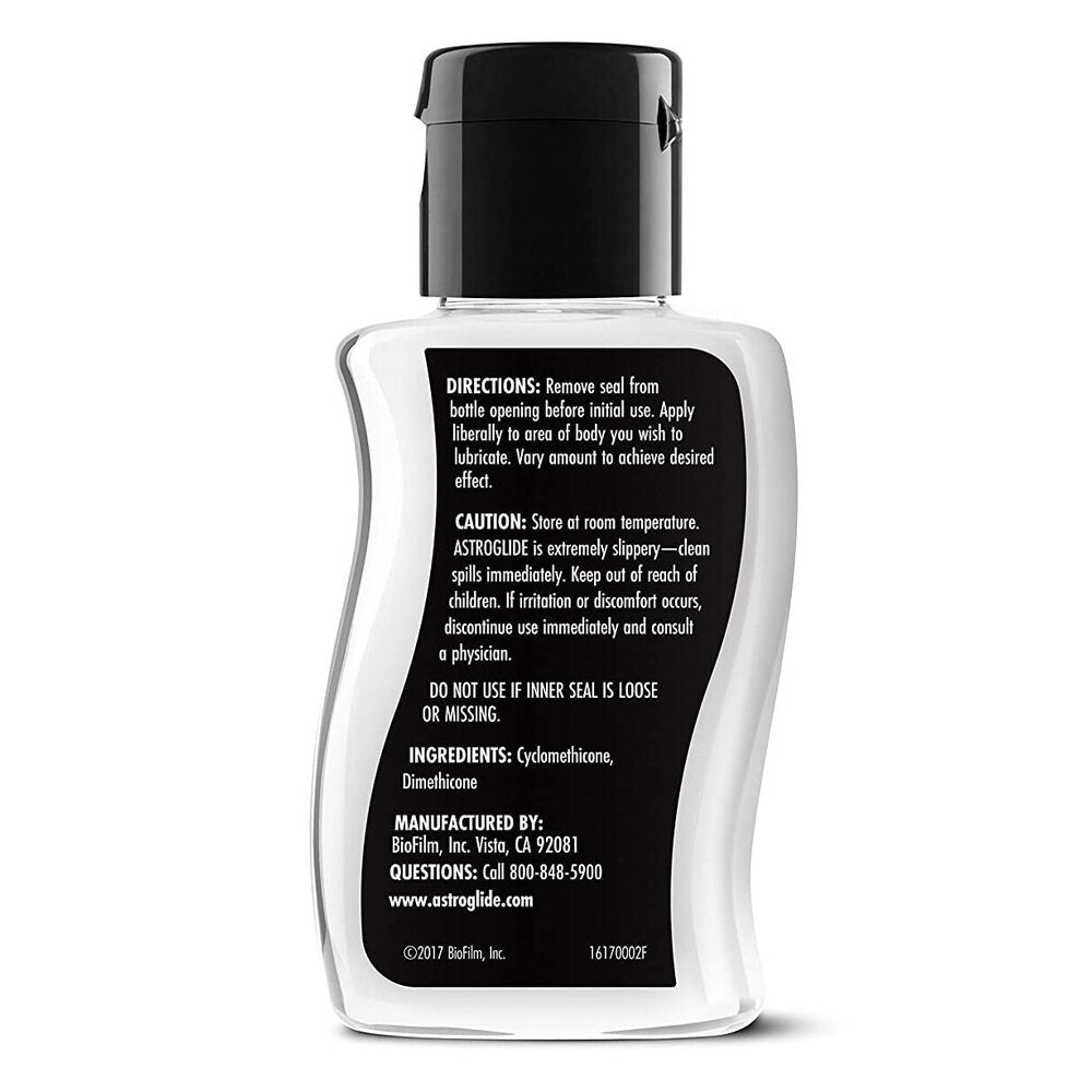 Astroglide X Premium Silicone Liquid Lubricant 2.5oz|Side View|"bottle detail-side view adult toys direct"|