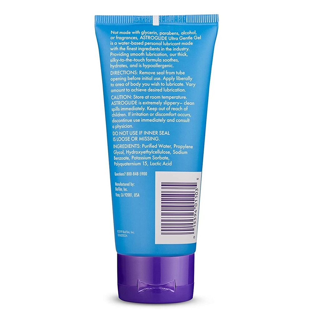 Astroglide Ultra Gentle Gel Lubricant 3oz|Side View|"bottle detail-side view adult toys direct"|