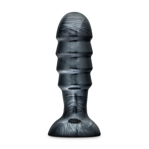 Jet-Bruiser-Large-Ridged-Butt-Plug-7-5-Inches|Front View|"large ridged black butt plug - front view"