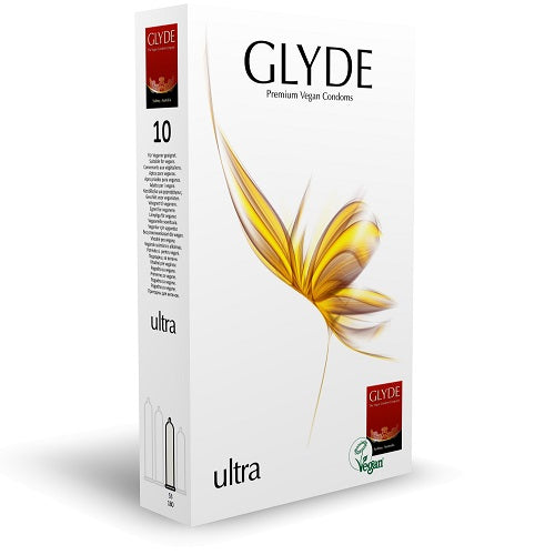 Glyde-Ultra-Vegan-Condoms-10-Pack|Front View|"standard vegan condoms pack - front view"