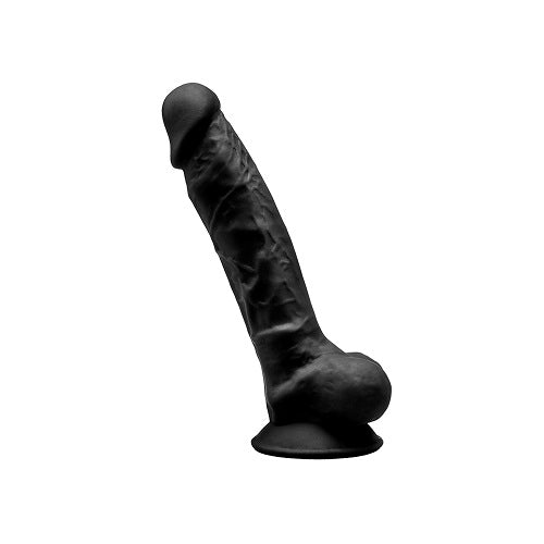 SilexD-7-Inch-Realistic-Silicone-Dual-Density-Dildo-With-Suction-Cup-And-Balls-Black|Front View|"realistic dildo with balls in black - front view"
