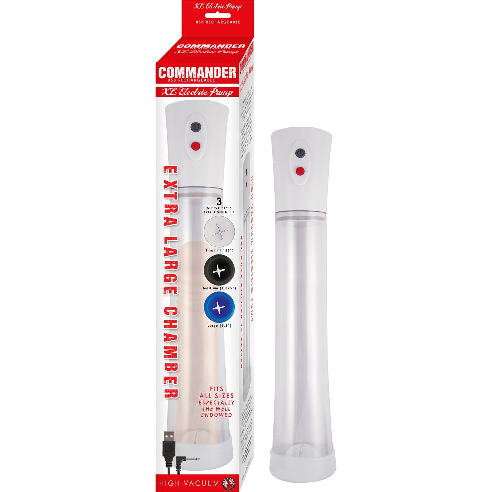 Commander USB Rechargeable High Vacuum Electric Penis Pump XL|Front View|"XL electric penis pump - front view"