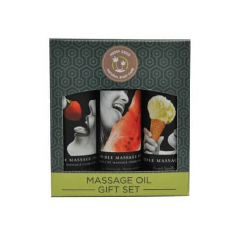 Earthly Body Edible Massage Oil Gift Set Box | Front View | Collection of edible massage oils