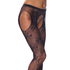 Crotchless Black Fishnet Lace Detail Tights|Front View|"crotchless fishnet tights - front view"