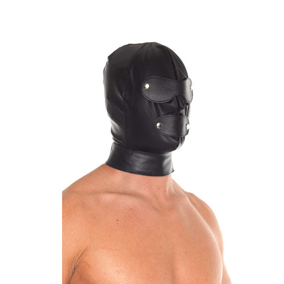 Leather Full Face Mask With Detachable Blinkers|Front View|"blinker design-front view adult toys direct"|