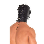 Leather Full Face Mask With Detachable Blinkers|Back View|"blinker system-back view adult toys direct"|