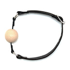 Leather Gag With Wooden Ball|Side View|"premium wooden ball gag leather straps-side view adult toys direct"|