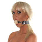 Leather Gag With Wooden Ball|Back View|"bdsm wooden ball gag closure-back view adult toys direct"|