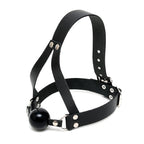 Leather Ball Gag And Head Harness|Front View|"full head harness ball gag leather black bondage-front view adult toys direct"|