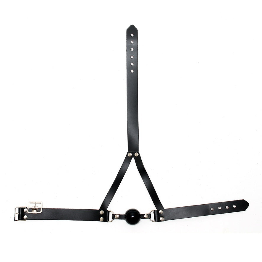 Leather Ball Gag And Head Harness|Side View|"adjustable head harness ball gag-side view adult toys direct"|
