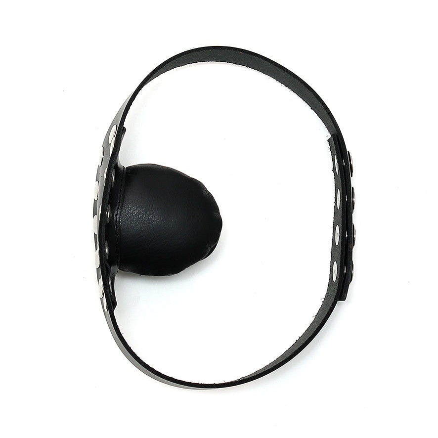 Leather Gag With Studs|Side View|"metal studded leather gag adjustable-side view adult toys direct"|