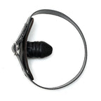 Leather Penis Gag|Front View|"genuine leather penis gag adjustable strap black-front view adult toys direct"|