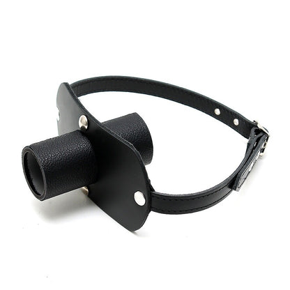 Leather Gag With Urine Tube|Front View|"tube gag-front view"|