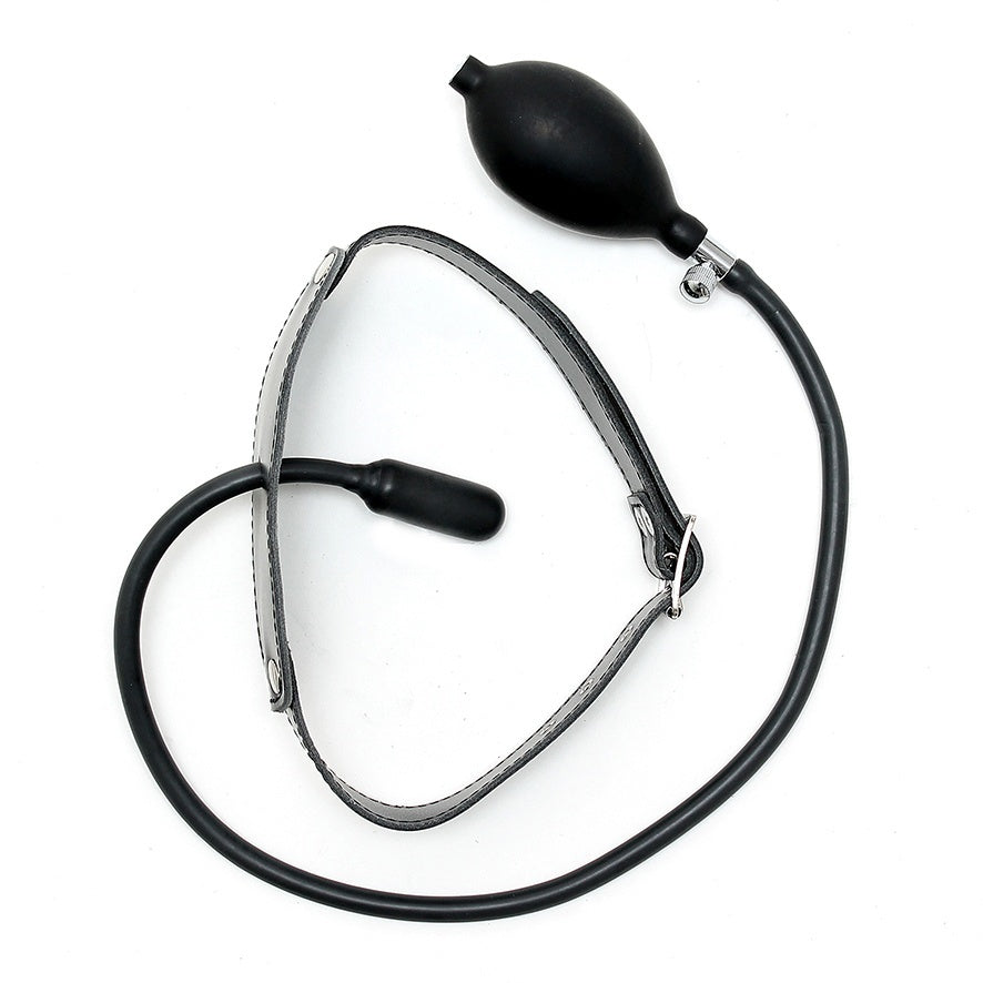 Leather Inflatable Gag|Side View|"gag details-side view"|