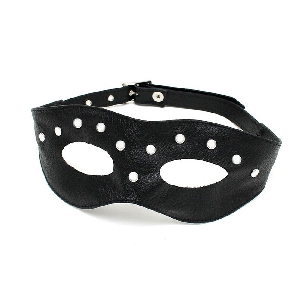 Leather Open Eye Mask With Rivets|Front View|"rivet design mask-front view adult toys direct"|