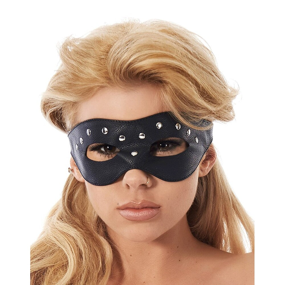 Leather Open Eye Mask With Rivets|Back View|"mask closure-back view adult toys direct"|