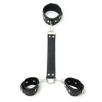 Leather Neck And Wrist Cuffs|Front View|"neck wrist restraint combo-front view adult toys direct"|