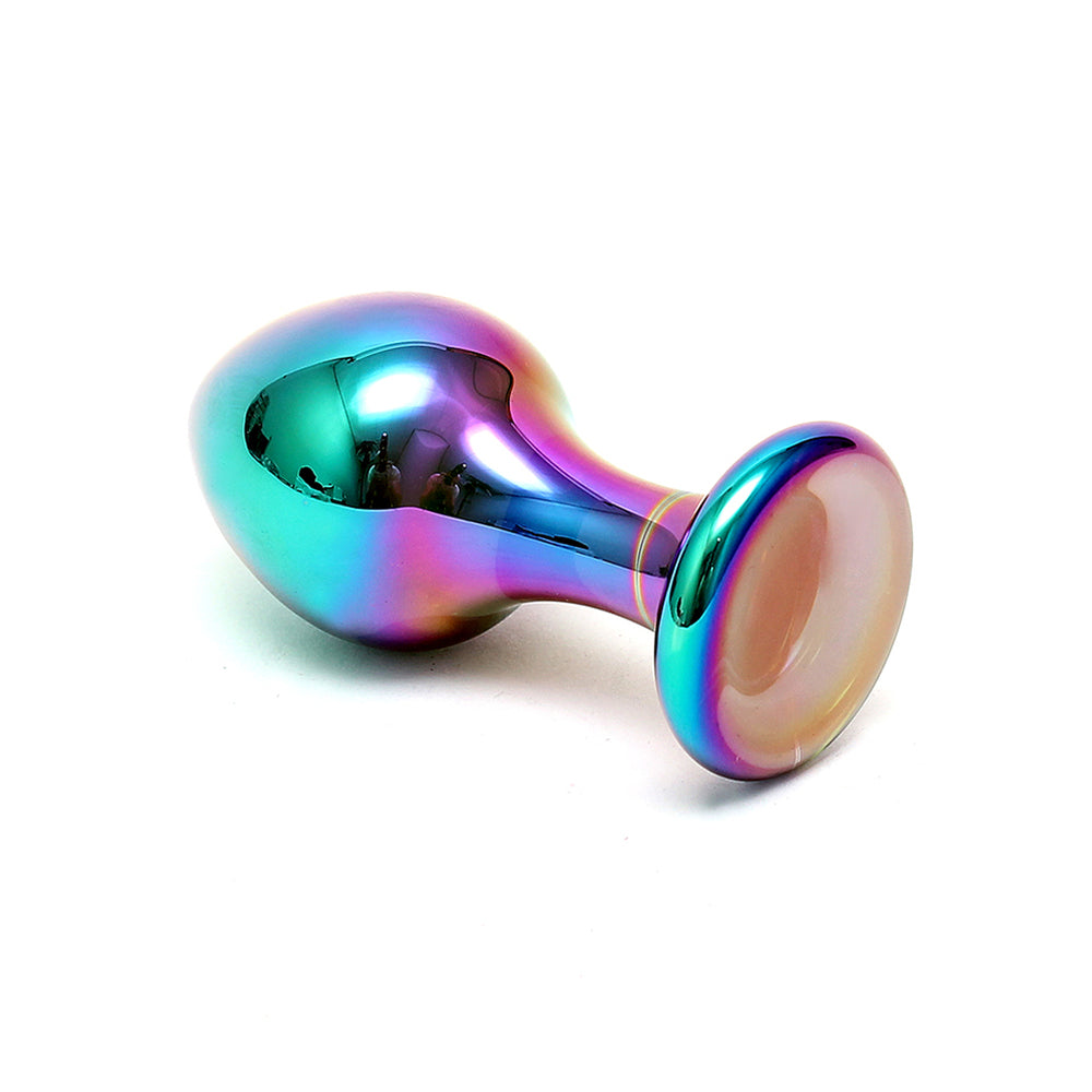 Sensual Multi Coloured Glass Melany Anal Dildo|Side View|"multicolor anal glass dildo - side view"