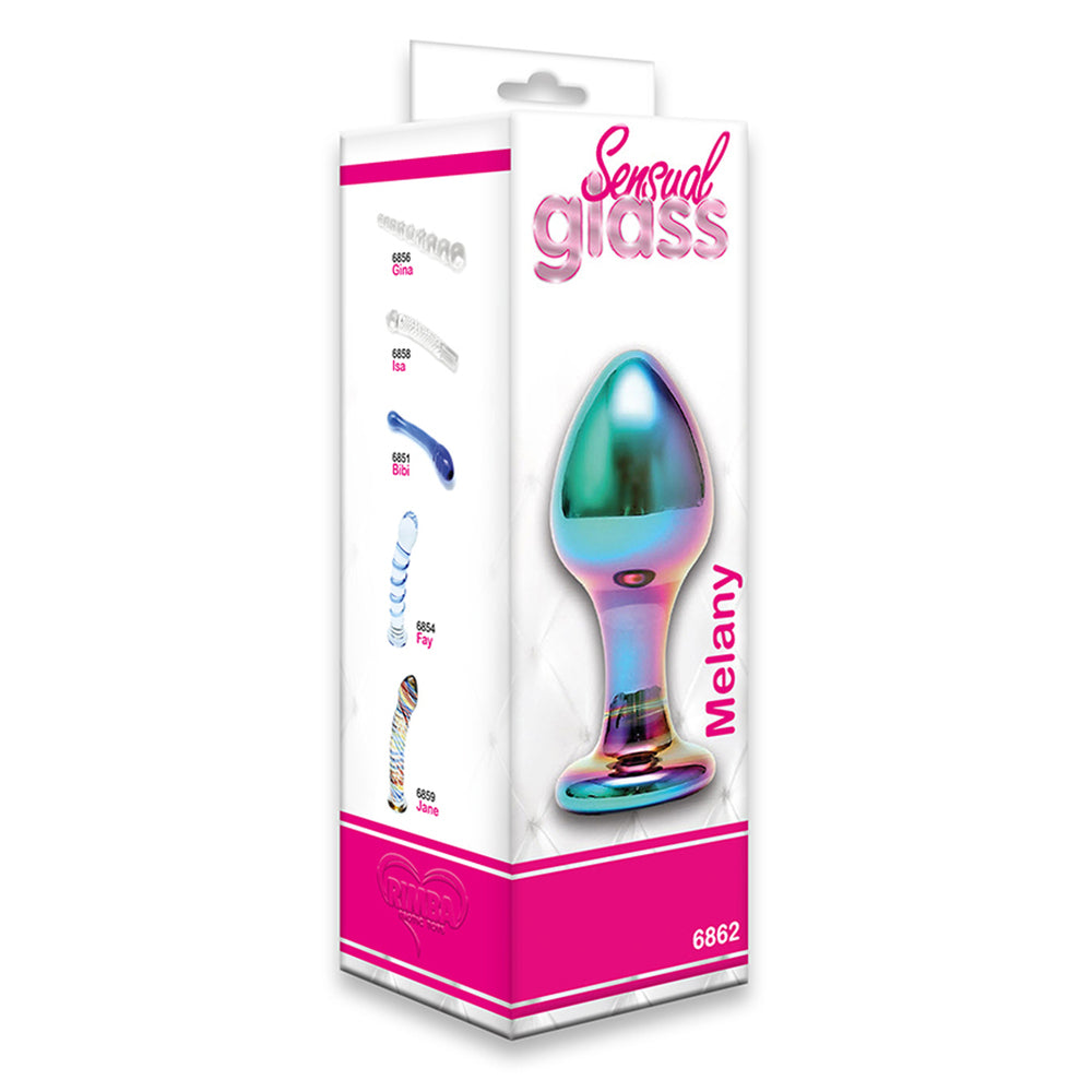 Sensual Multi Coloured Glass Melany Anal Dildo|Detail View|"multicolor anal glass dildo - detail view"