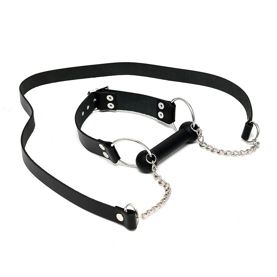 Leather Horse Bit Gag And Reins|Front View|"horse bit-front view"|