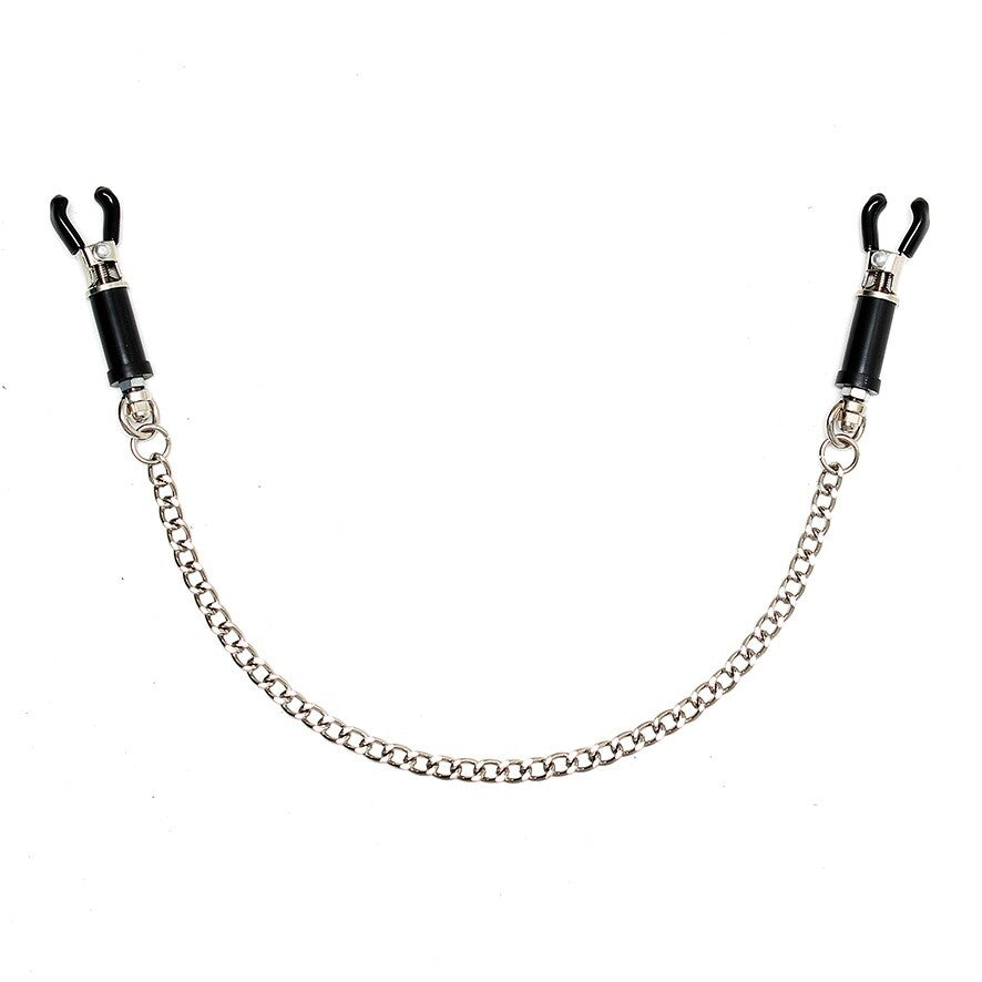 Silver Nipple Clamps With Chain|Front View|"nipple clamps-front view"|