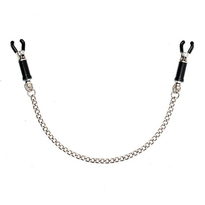 Silver Nipple Clamps With Chain|Front View|"nipple clamps-front view"|