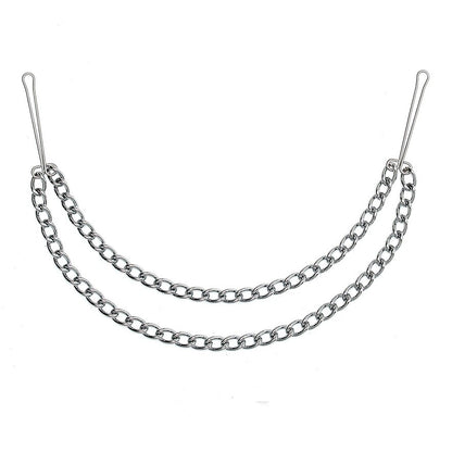 Silver Nipple Clamps With Double Chain|Front View|"nipple clamps-front view"|