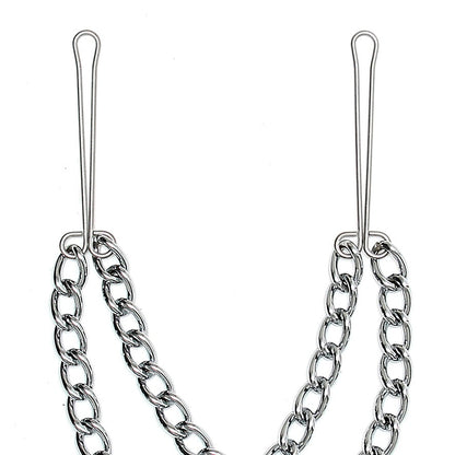 Silver Nipple Clamps With Double Chain|Side View|"chain details-side view"|