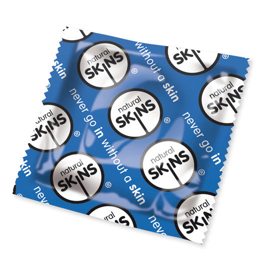Skins Condoms Natural x50 (Blue)|Front View|"condom design-front view"|